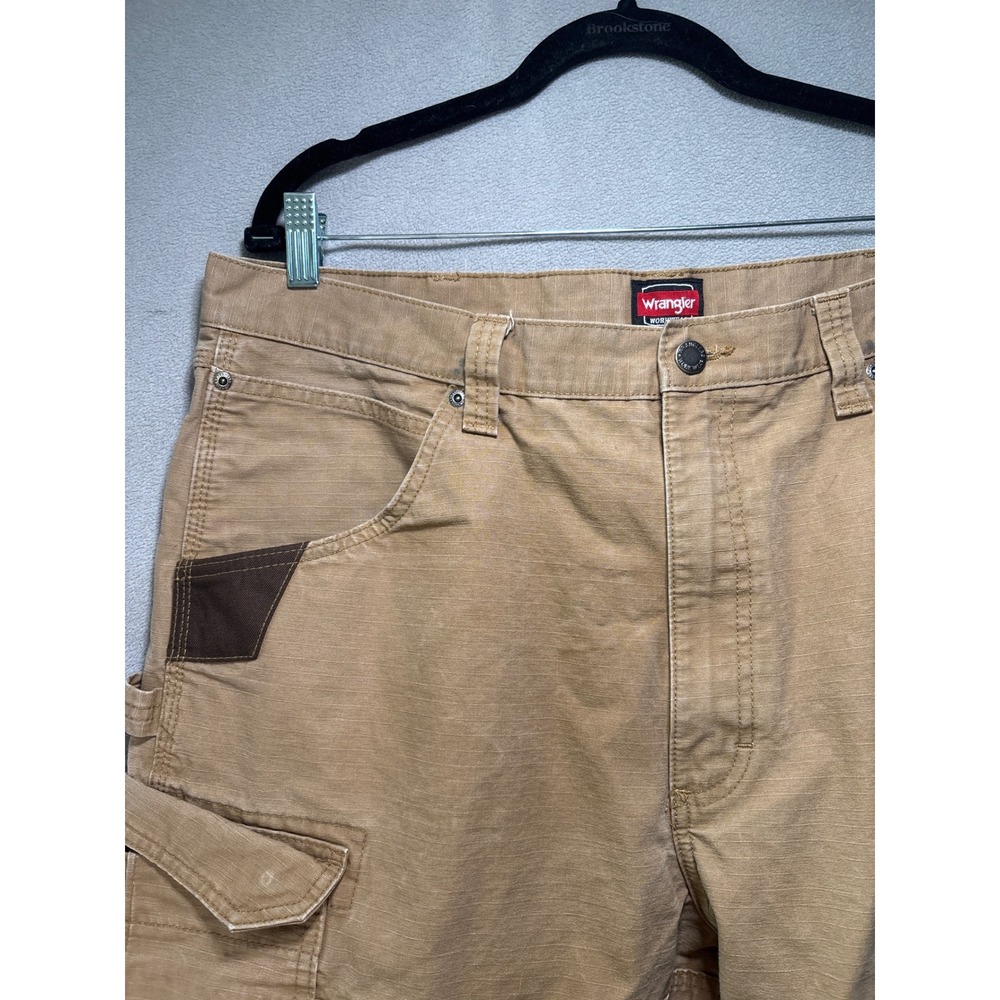 Wrangler Workwear Mens Tan Ripstop Cargo Pants Straight Leg Utility 36x31 - Picture 6 of 9